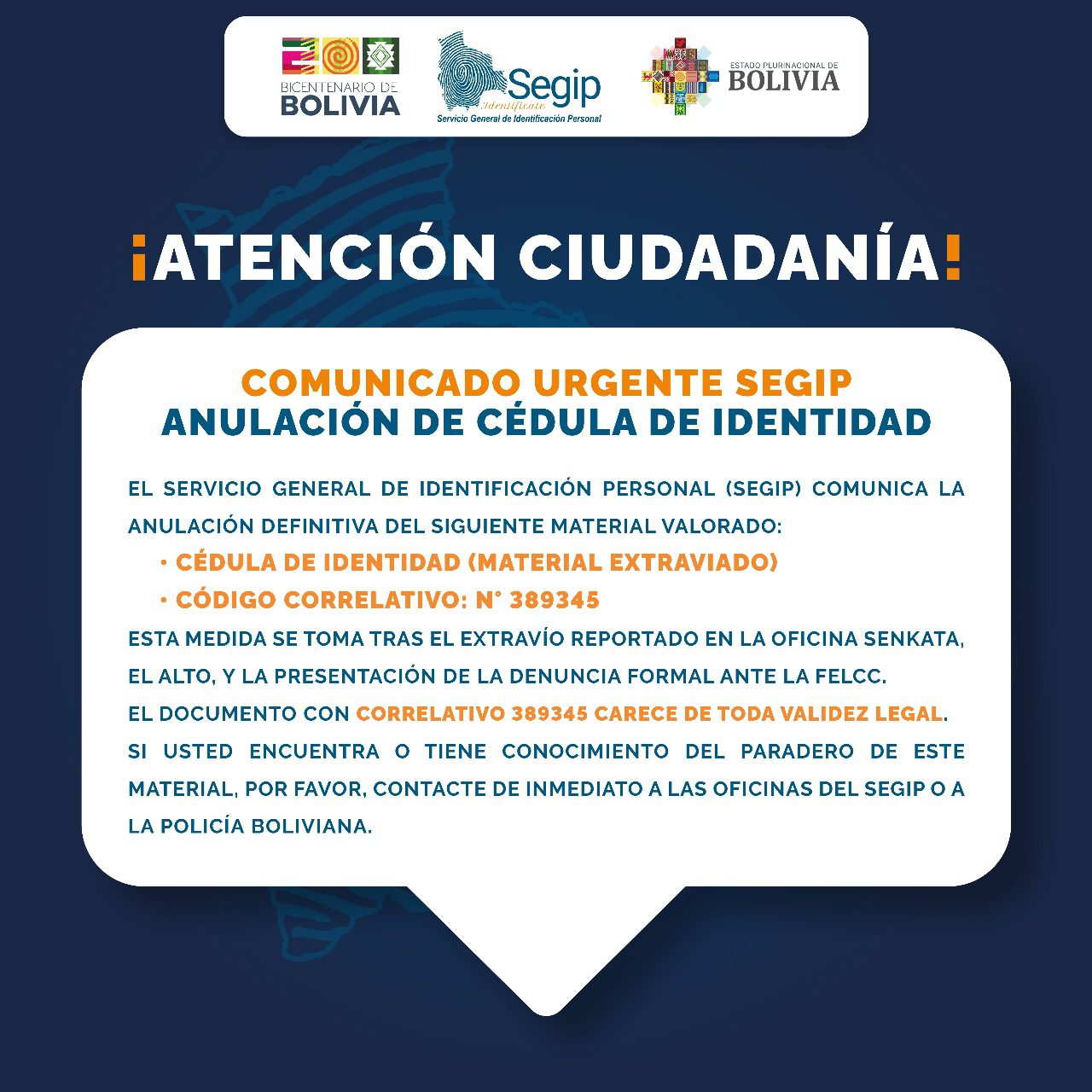 Anulación de cédula de identidad