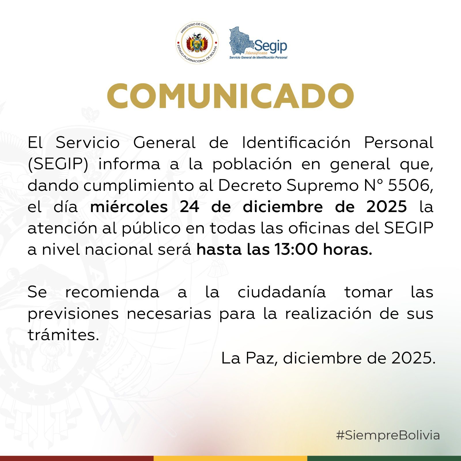 Comunicado a la Población