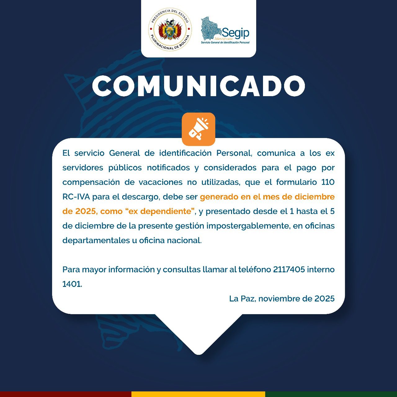 Comunicado pago por compensación de vacaciones no utilizadas